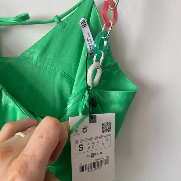 Zara Chain Strap Satin Effect Corset Style Midi Dress NWT Green Size Small - Picture 10 of 13